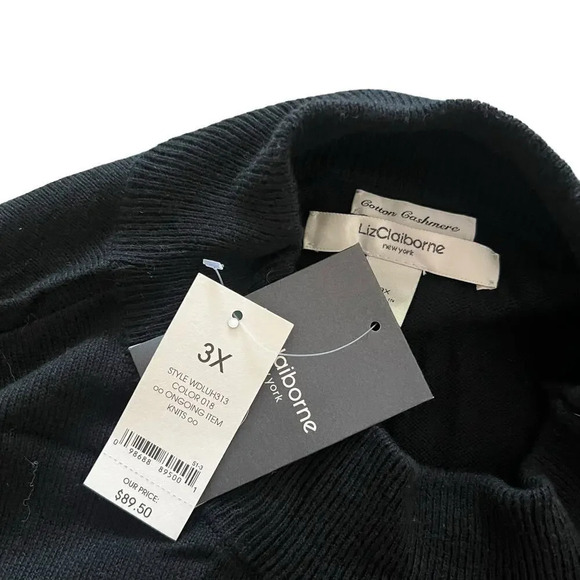 NWT Liz Claiborne Women’s‎ 3X Black Cotton Cashmere Mock Neck Sweater - Picture 5 of 6